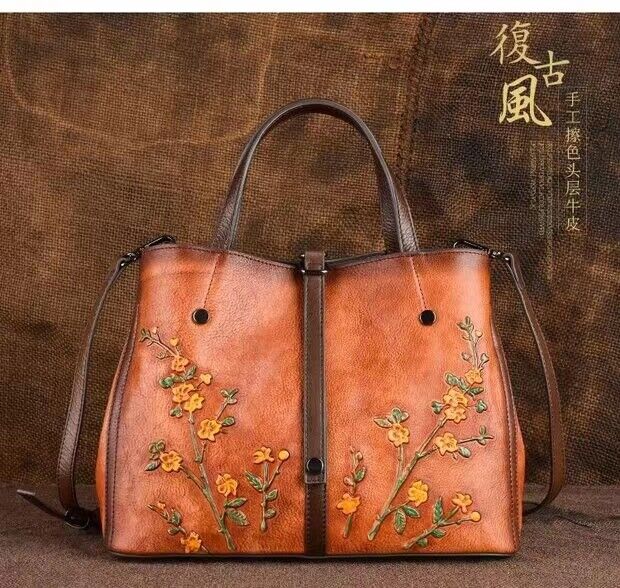 Fashionista Beautiful Flowers Expandable Leather Shoulder Tote Bag
