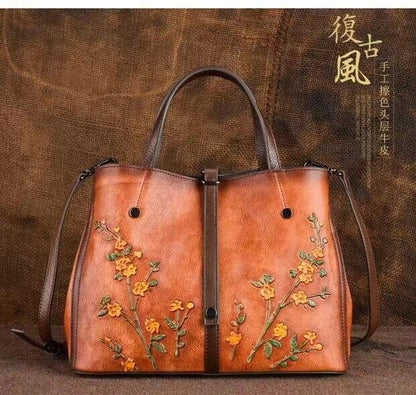 Fashionista Beautiful Flowers Expandable Leather Shoulder Tote Bag