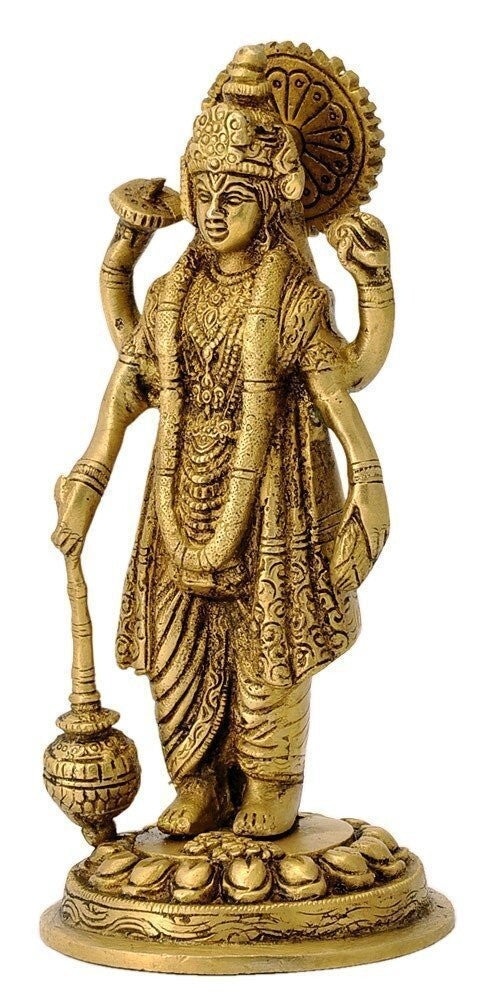 Hindu God Lord Brass Vishnu Narayan Holding Club Idol for Home Decor Figurine