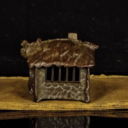 Chinese Antique Bronze Handheld Tree House Incense Burner Statue Ornament