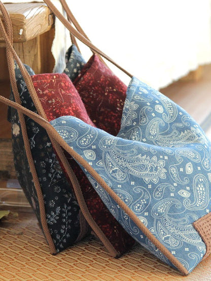 Fashion Cotton Soft Cloth Boho Chic Floral Slouchy Hobo Bag Shoulder Handbag 1PC