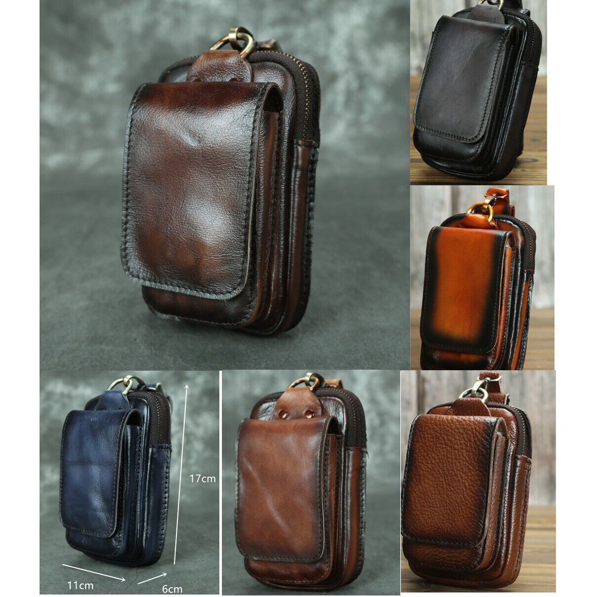 Brushed Color Men's Design Leather Small Waist Bag Fashion Hook Fanny Belt Pack