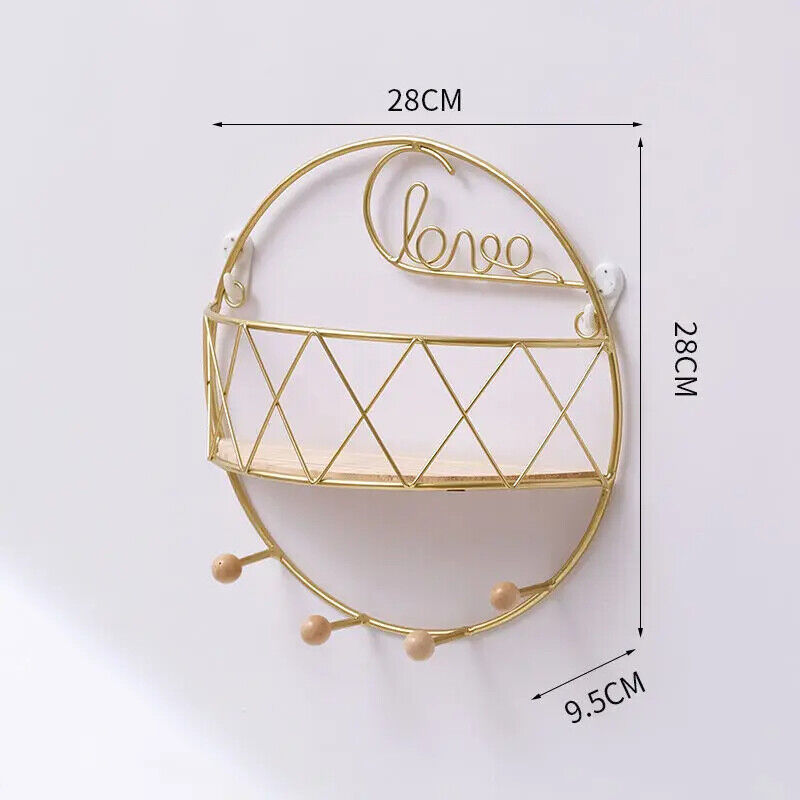 Wall Display Stands Iron+Wood Golden Home Hanging Decorations Storage Rack Hook