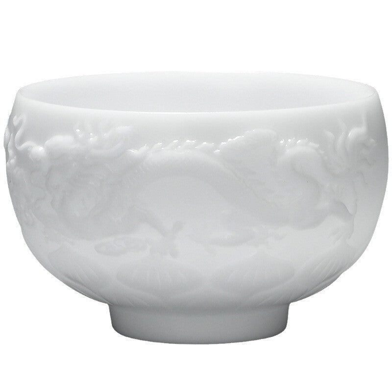 Chinese Tea Cup Porcelain Master Cup Dragon Carved White China Cup Ceramic 170ml