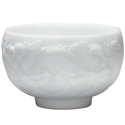 Chinese Tea Cup Porcelain Master Cup Dragon Carved White China Cup Ceramic 170ml