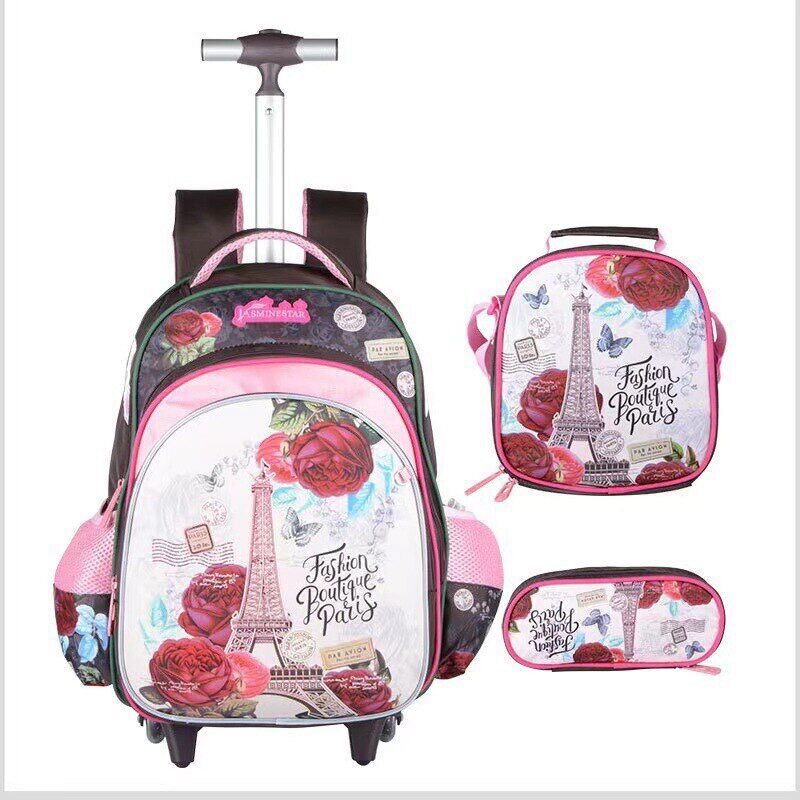Children 3pcs Boys Schoolbag set with Wheels Trolley Bag School Backpack