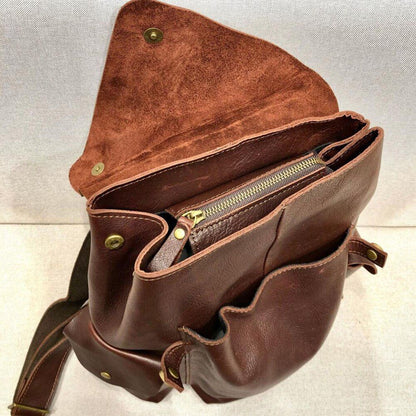 Soft Genuine Leather Backpack Traveling Large Shoulder Bags 33*44 CM Polyester