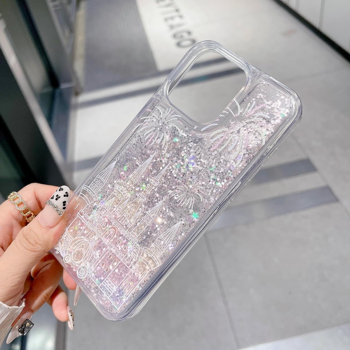for Iphone 17 Pro Bling Liquid Castle Fireworks Case, Cute Luxury Sparkle Flowin