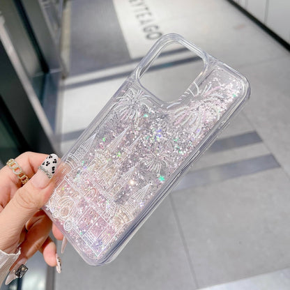for Iphone 17 Pro Bling Liquid Castle Fireworks Case, Cute Luxury Sparkle Flowin