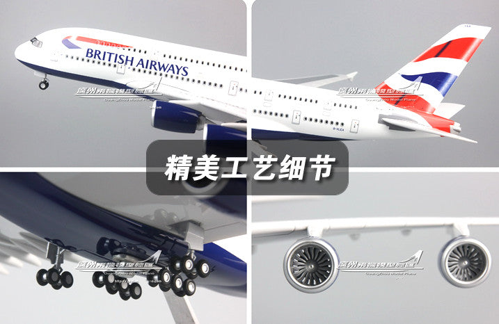 1:160 46CM BRITISH AIRWAYS AIRBUS A380 Passenger Plane Landing Gear Resin Model