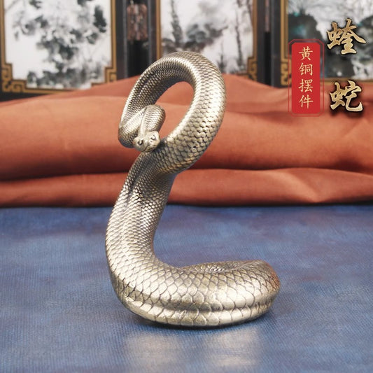 Brass Pythons Snake Statue Handcraft Figurine Artwork Amulet Office Home Decor