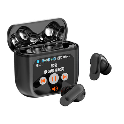 Black Bluetooth 5.4 Wireless Headphone Visible LED Touchscreen Earphones