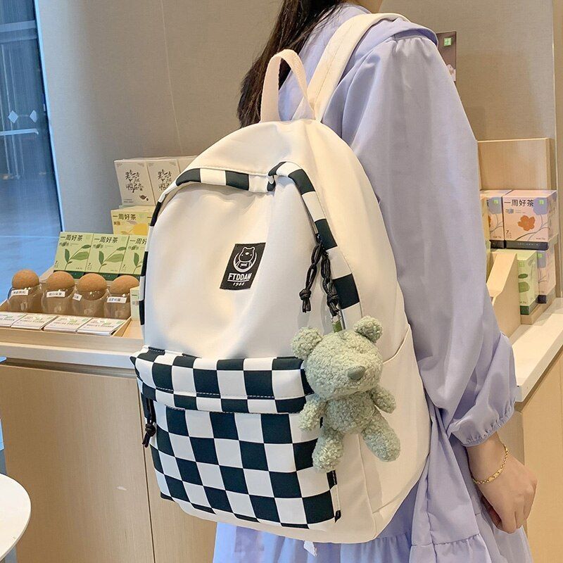 Plaid Backpack Traveling School Bag Laptop College Book Bag 30*14*44CM Green/Red