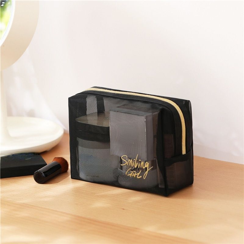 Mesh Cosmetic Bag Makeup Black Zipper Pouch Traveling Storage Toiletry Bags 1 PC