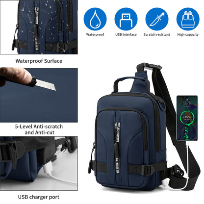 Men's Sling Crossbody Bag Anti-theft Chest Shoulder Messenger Backpack USB Port