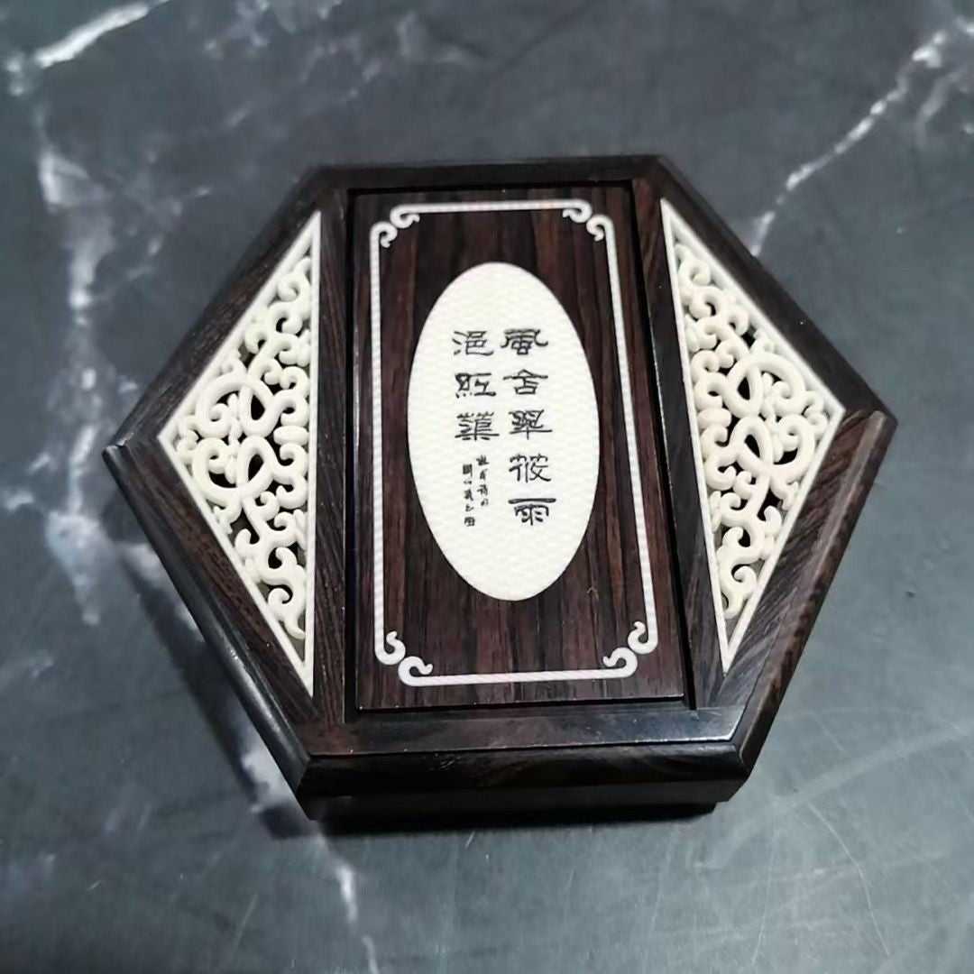 Hexagonal Ebony Cricket Keeper Single Grid Chinese Antique Style Inlay 7.5x1.8cm