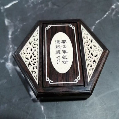 Hexagonal Ebony Cricket Keeper Single Grid Chinese Antique Style Inlay 7.5x1.8cm