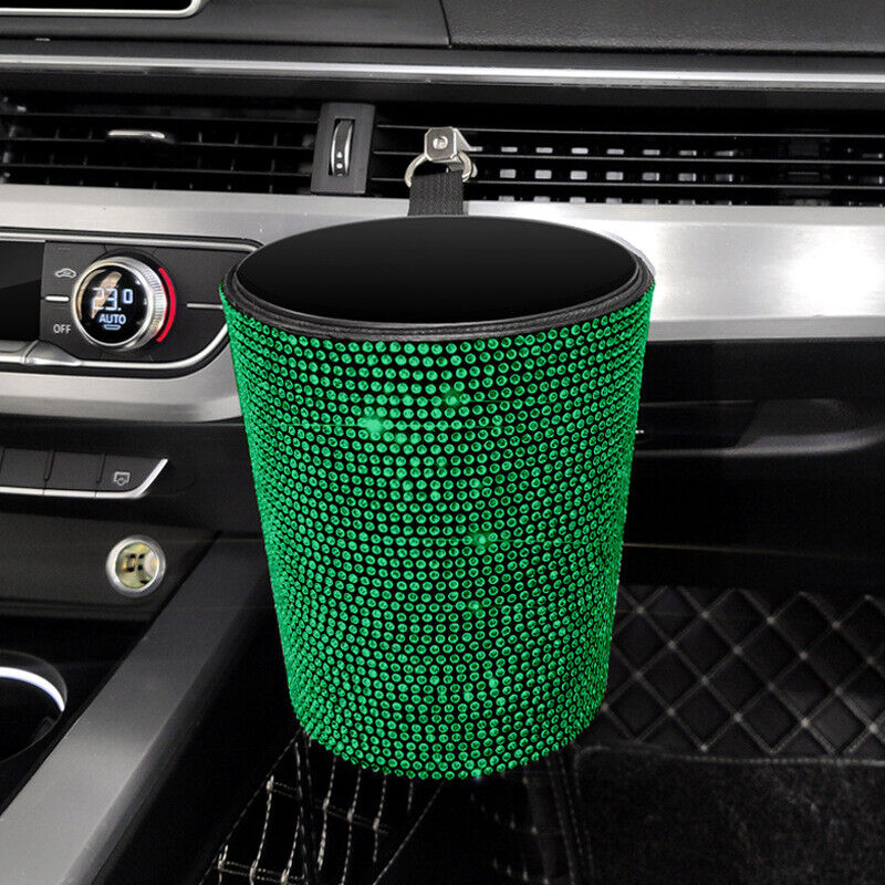Bling Rhinestones Car Auto Trash Can Garbage Rubbish Bin Dust Case Holder Box