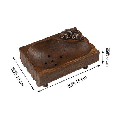 Thai Handmade Solid Wood Soap Dish 15cm Vintage Drain Soap Holder for Bathroom