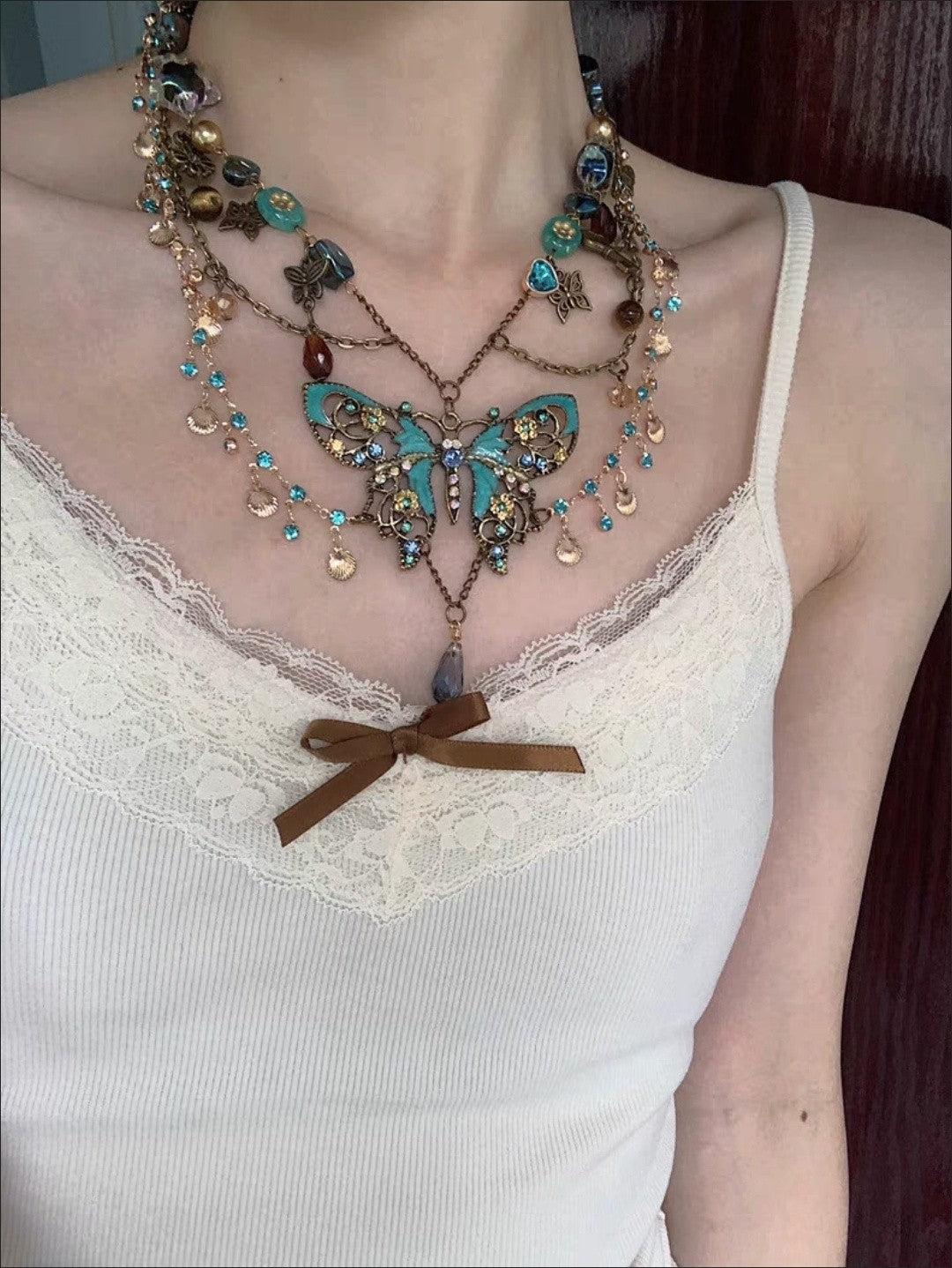 Butterfly Beaded Necklace Waist Chain Vintage Niche Vacation Jewelry for Women