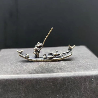 Copper Bonsai Suiseki Micro Landscape Decoration：fish Boat