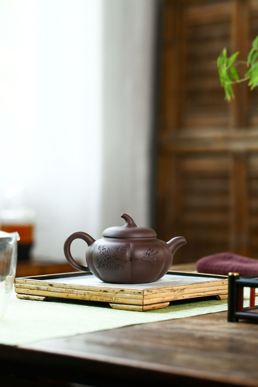5.7" Collect Chinese Yixing Zisha Pottery Old Purple Clay 280ML Pumpkin Teapot