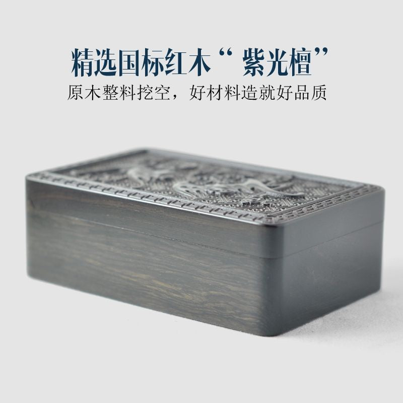 Ebony Wood Cigarette Case 103x65mm Carved Flip Top 20pcs King Size Holder