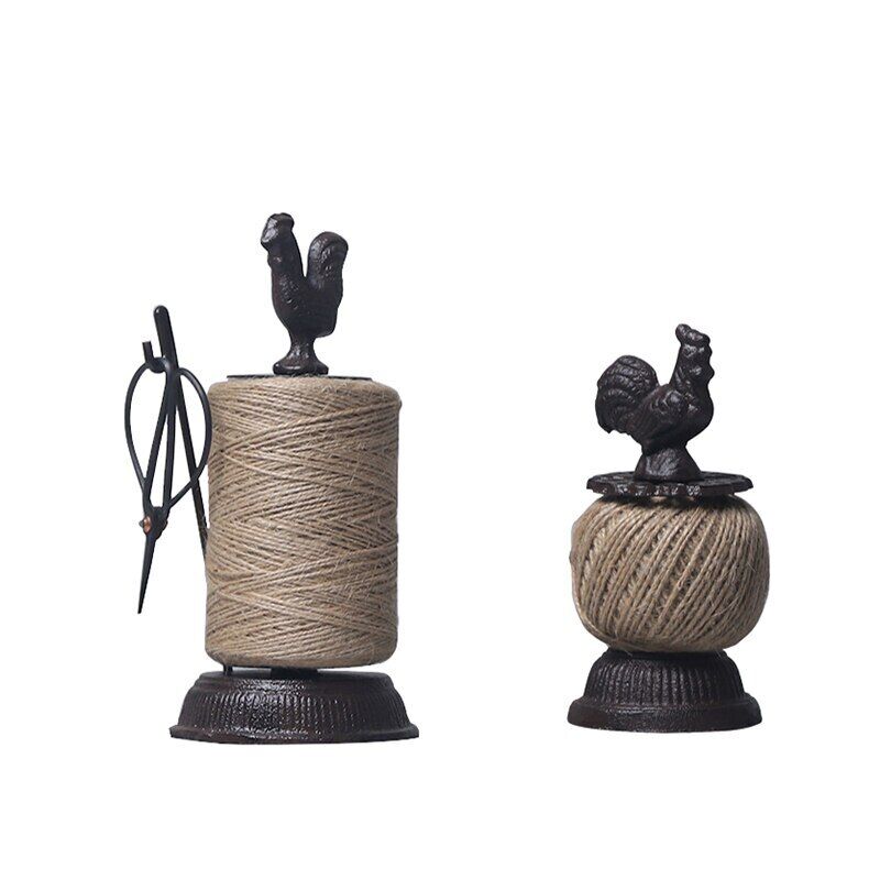 Animal Statue Cast Iron Antique Rustic Big Rooster Hemp Rope Roll Scissor Holder