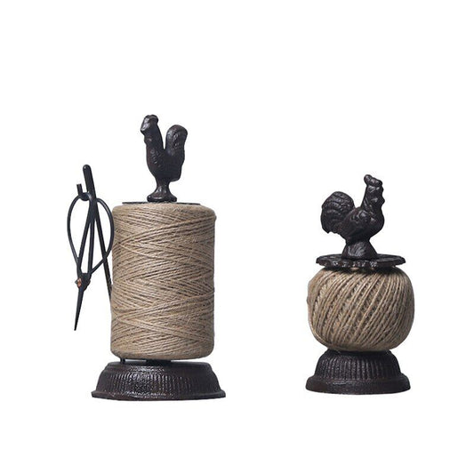 Animal Statue Cast Iron Antique Rustic Big Rooster Hemp Rope Roll Scissor Holder