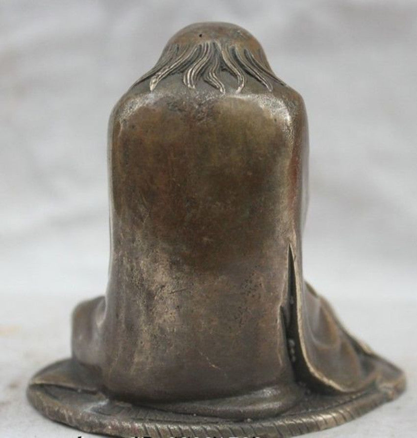 Chinese Buddhist Bronze Arhat Dharma Bodhi Dharma Buddha Bowl Statue -