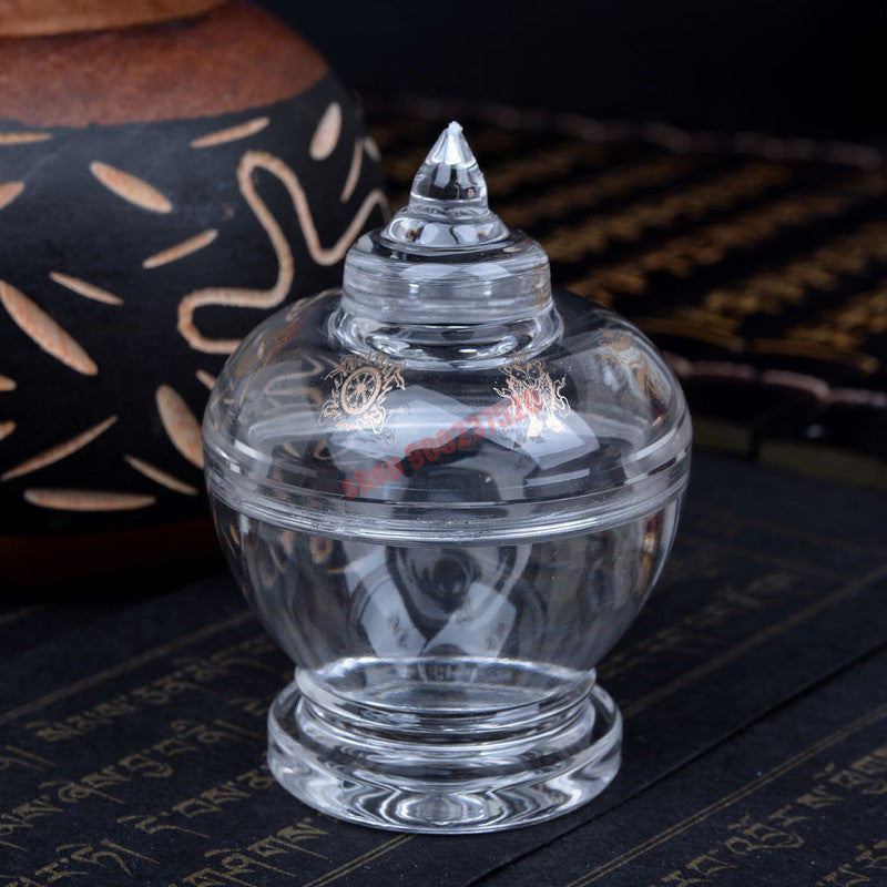 2.3" Buddhism Supplies Eight Auspicious Bottles Crystal Buddha Pagoda Bodhi