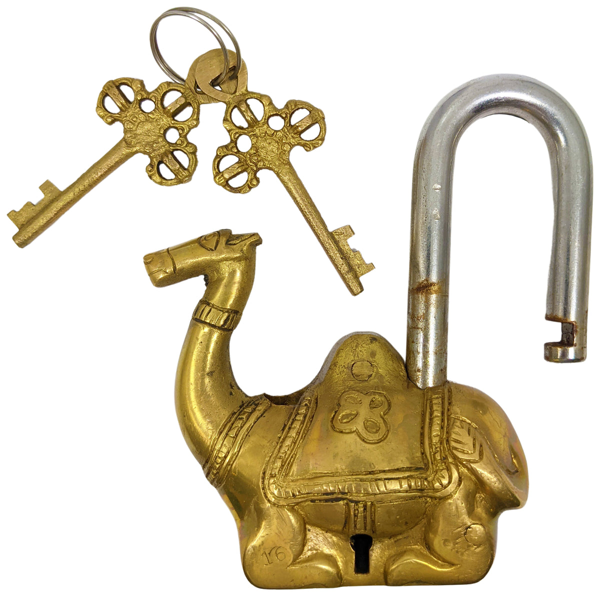 Solid & Sturdy Brass Camel Padlock(4"Lx4.25"Tx1.2"W) w\ 2 Keys (3.1" Hx1.4"W)