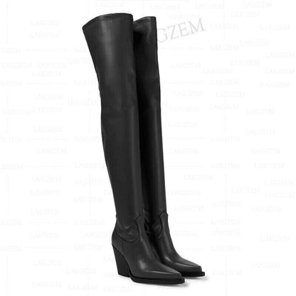 Women Over Knee High Boots 8CM Heels Tall Boots Leather Shoes Woman