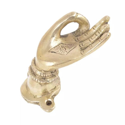 Set of 2 Antique Look Golden Brass Door Handles With Buddha Meditating Hand