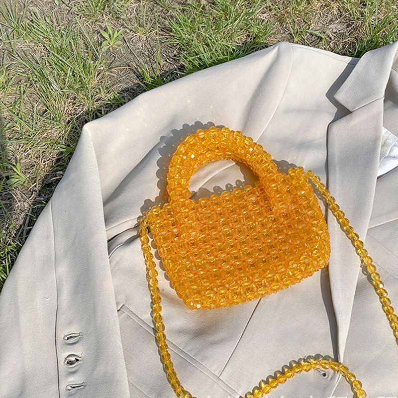Summer Simple Customized Handmade Woven Beaded Crossbody Bags Beach Crystal Tote