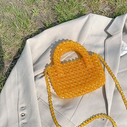 Summer Simple Customized Handmade Woven Beaded Crossbody Bags Beach Crystal Tote