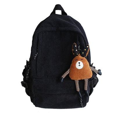 Corduroy Backpack Stripe School Bag Teenage Backpack 30*42*13CM Black/Blue/Khaki
