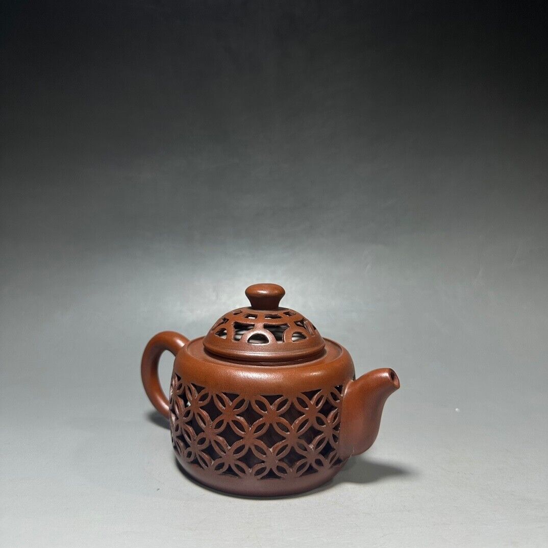 Chinese Yixing Zisha Clay Handmade Exquisite Teapot（镂空 底款：福记（清）