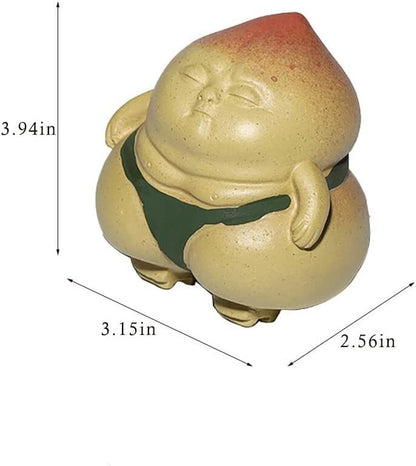 3.4" Handmade Tea Pet Sumo Fat Man Chinese Yixing Carved Peach Fengshui Teapot