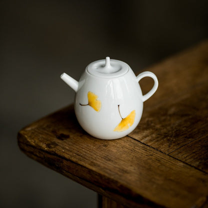 Chinese Tea Pot Ceramic Handmade White China Master Pot Handpainted Tea Brewer