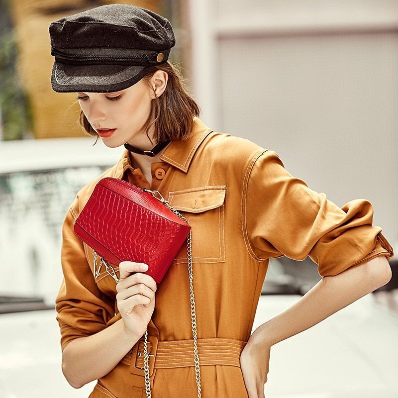 Diagonal Cross Sheepskin Bags Small Mobile Genuine Leather Pattern Shoulder Bag