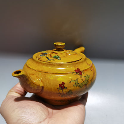 6.6" Chinese Yixing Zisha Pottery Red Clay 300CC Flower Magpie Bird Teapot