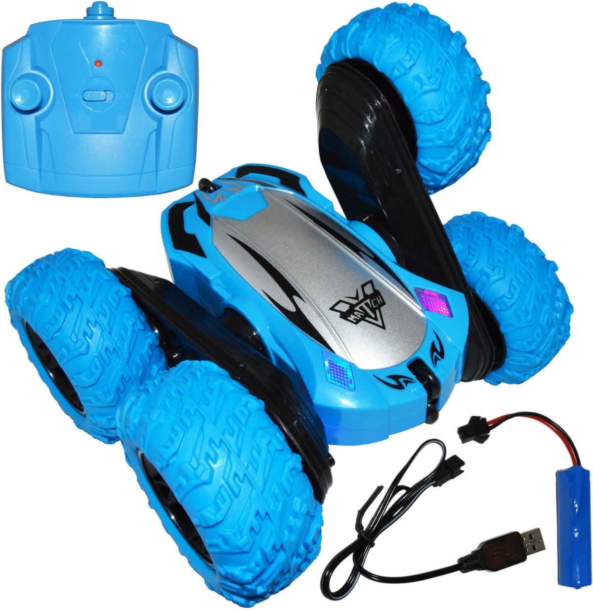 Remote Controlled Double-Sided Stunt Car with Rechargeable Battery (Blue)
