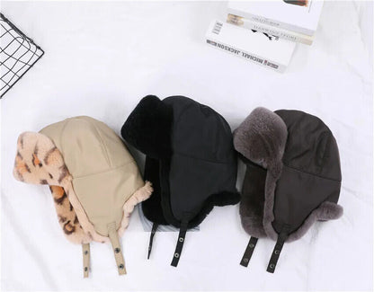 Women Winter Hat 100% Real Rabbit Fur Russian Winter Thick Warm Ears Bomber Caps