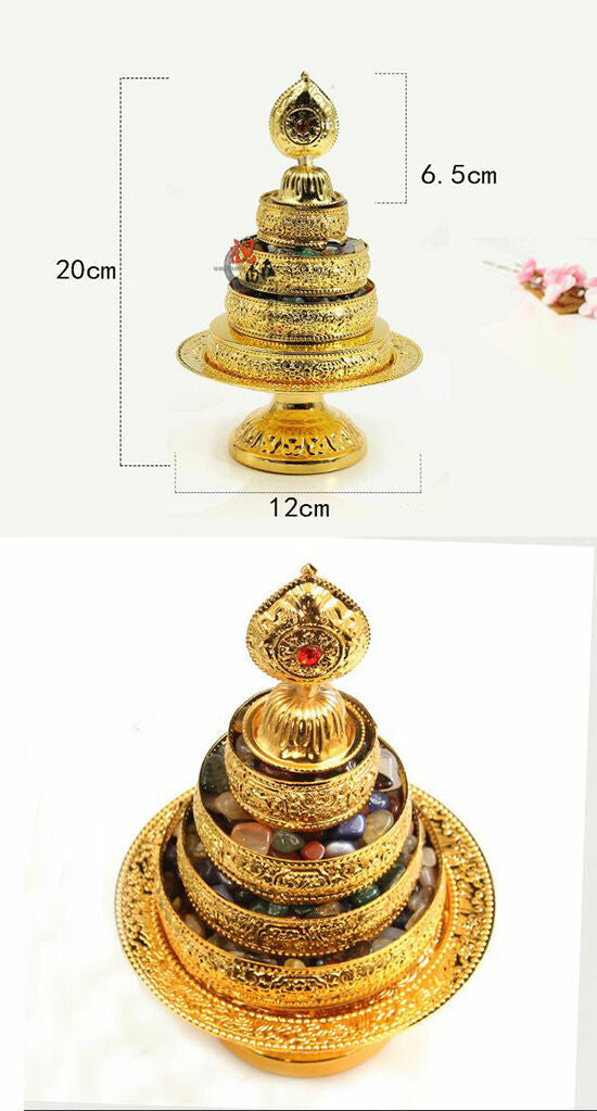 7.8inch Gilded Buddhist Offering Tibetan Buddhism Altar Mandala Manza Set Tray