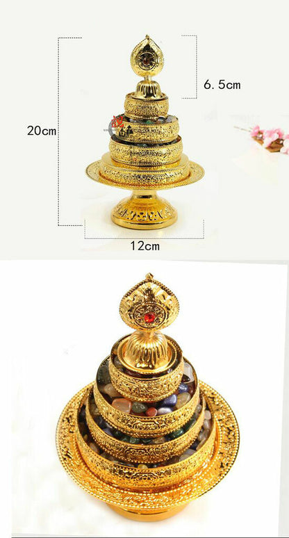 7.8inch Gilded Buddhist Offering Tibetan Buddhism Altar Mandala Manza Set Tray