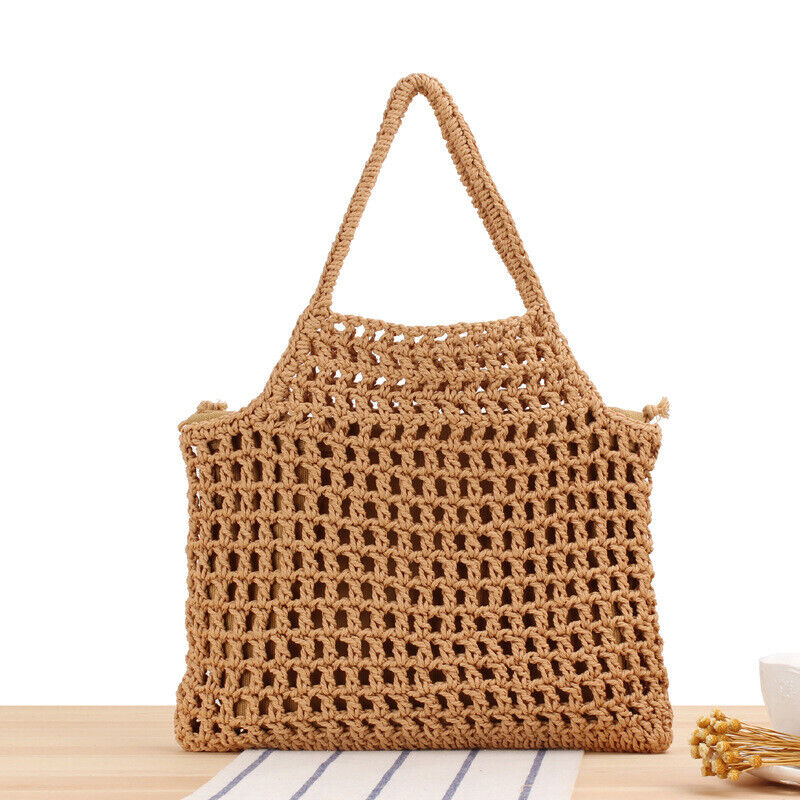 Summer New Mesh Cotton Shopping Bag Hollow Women Beach Straw Bag