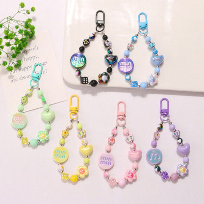 Acrylic Color-plated Heart Love Keychain Cute Flower Beaded Keyring Bag Pendant