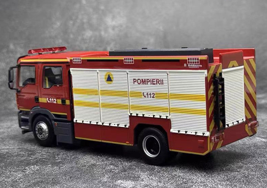 1:43 MAN Suzhou Jieda Recue Fire Engine Truck POMPIERII Vehicles Diecast Model