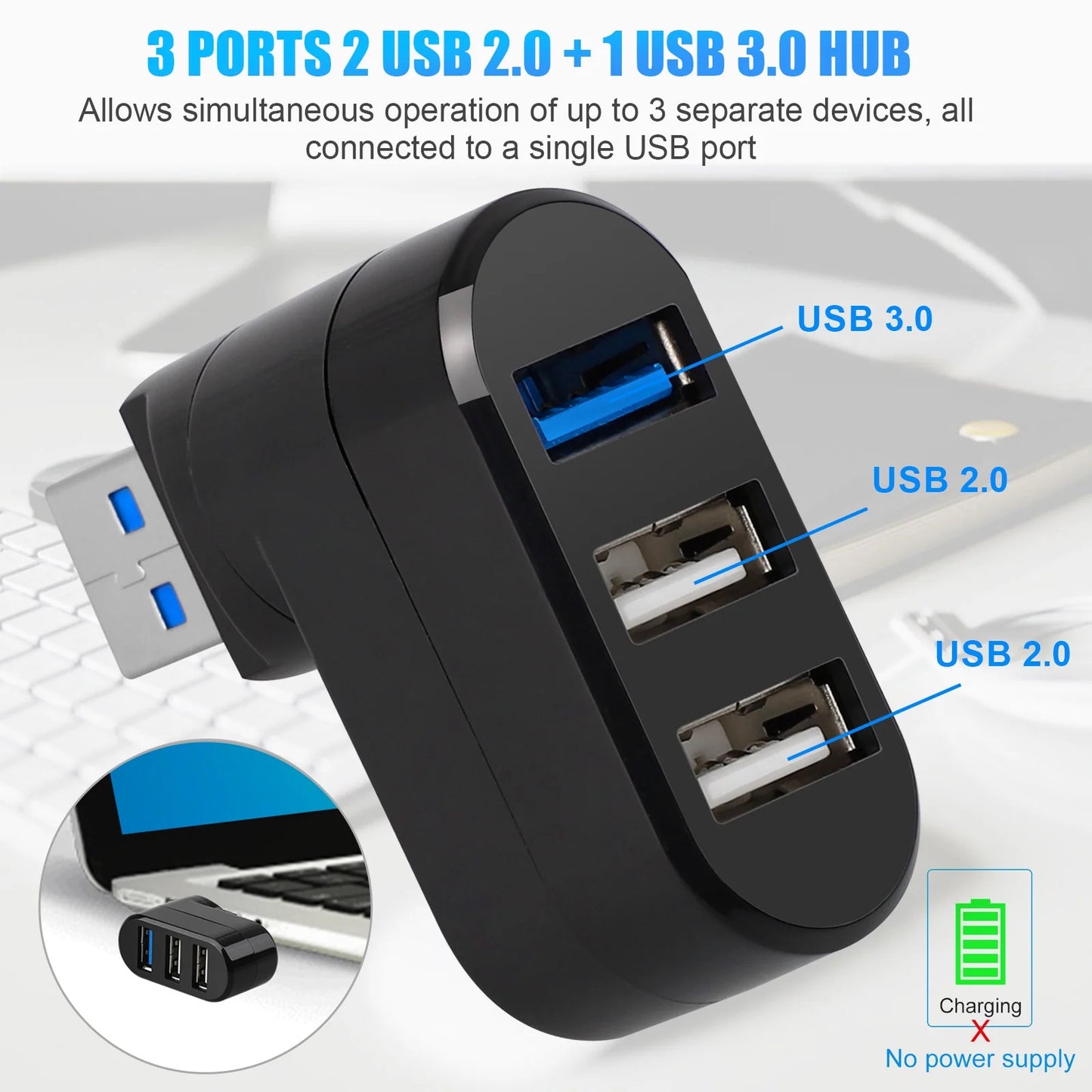 3 Port High Speed USB 3.0 Multi HUB Splitter Expansion Desktop PC Laptop Adapter
